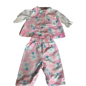 Vtg 2 Pc Outfit 3T ? Pants Pink White Blue Girl Floral Daisy